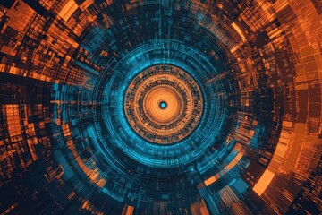 Futuristic circular technology interface, digital data stream, abstract background, for tech website header