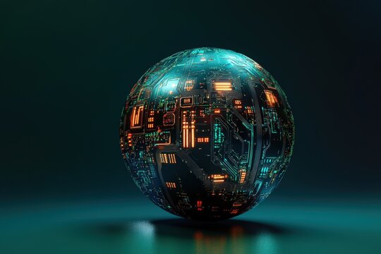 Futuristic Circuitry Sphere Glowing Orb of Technology