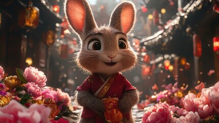 Poster - Adorable bunny in festive attire. AI.