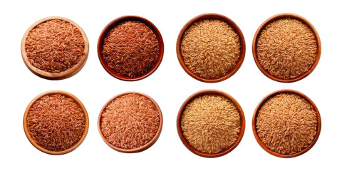 Wall Mural - Variety of Grains in Wooden Bowls Display,PNG set collection, isolated on transparent background