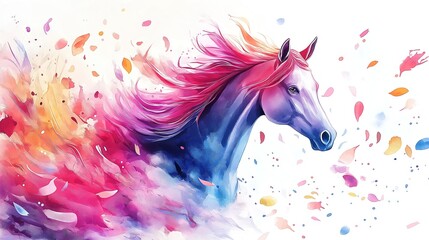 Naklejka na meble Vibrant horse in a swirl of colors and petals capturing the essence of freedom and beauty in motion