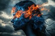 © heri - Fiery Enigma: A Woman's Profile Embraced by Blazing and Icy Energy