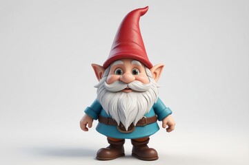 Wall Mural - Cheerful cartoon garden gnome with red hat and white beard.