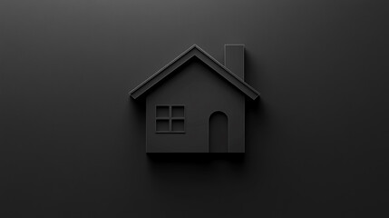 Poster - Modern black house silhouette on a dark background showcasing minimalist design