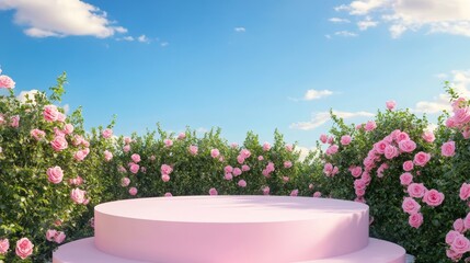 Wall Mural - beautiful podium on a pink rose field