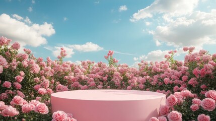 Wall Mural - beautiful podium on a pink rose field