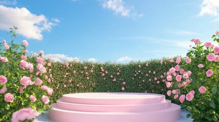 Wall Mural - beautiful podium on a pink rose field