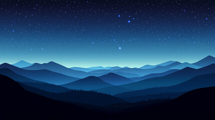 Starry sky over mountains at night with Milky Way galaxy visible in the distance dark blue and white background minimalistic bright tone modern blurred empty blank caption space on the side

