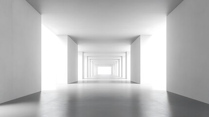  A long white corridor leads to bright light