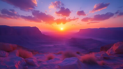 Wall Mural - Desert sunset panorama, vibrant colors, canyon vista, travel poster