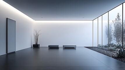 Wall Mural - Modern minimalist lobby, serene garden view, waiting area