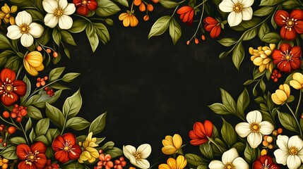 Wall Mural - Vibrant Display of Colorful Flowers Against a Dark Background Creating a Striking Contrast and Evoking a Sense of Elegance and Natural Beauty in a Captivating Floral Arrangement