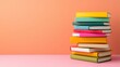 © ZENTHRA - Colorful Hardcover Book Stack on Vibrant Background, Perfect for Education, Learning, and Reading Enthusiasts, Modern Minimalist Book Display Inspiring Knowledge and Creativity