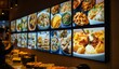 © tolem929 - Digital menu boards display diverse food options in a modern restaurant setting.