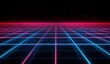 © tolem929 - Retro grid landscape with glowing neon lines and pink, blue light.