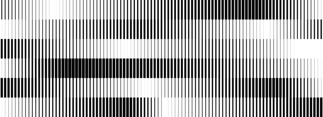 Poster - Black and white striped halftone gradient. Fading linear gradation background. Repeating strip pattern backdrop. Parallel lines wallpaper for overlay, print, cover. Vector Doppler effect concept
