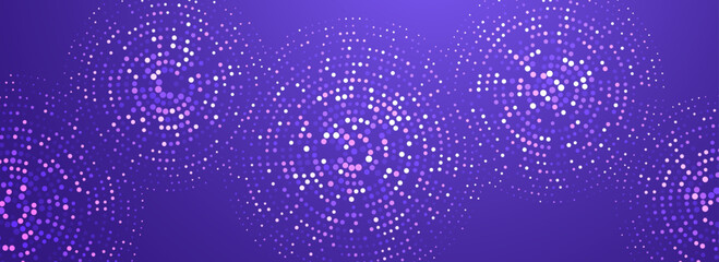 Poster - Digital technology pattern background. Glowing purple dotted circle wallpaper. Abstract dot round grid backdrop for business, science, healthcare, medicine, finance design. Vector texture surface