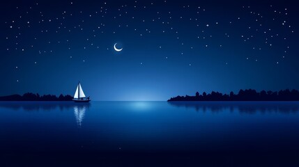 Serene Night Sail Moonlit Ocean Voyage Under Stars