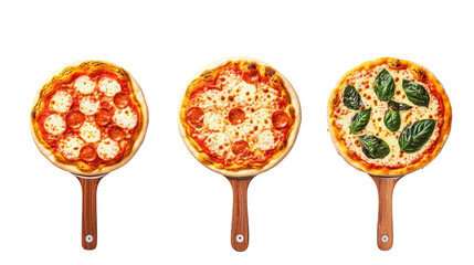 Poster - margherita pizzas on wooden paddles with no background generative ai