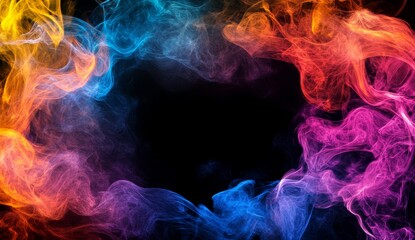 Poster - Colorful smoke swirls forming a frame on black background.