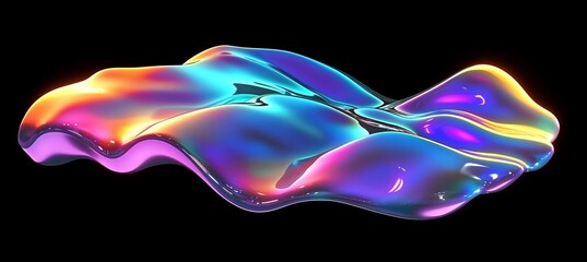 Aufkleber - Abstract iridescent liquid form, glowing, vibrant colors on black background.