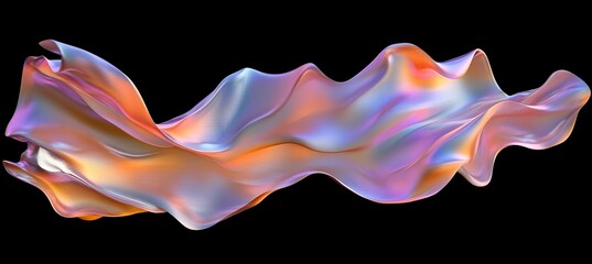Poster - Abstract iridescent flowing fabric wave on black background.