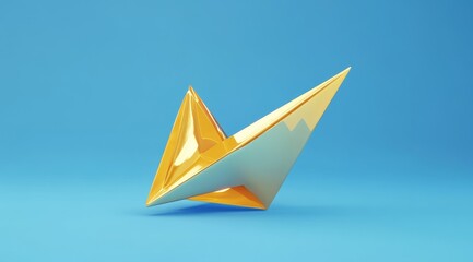 Fototapete - Abstract gold geometric shape on blue background.