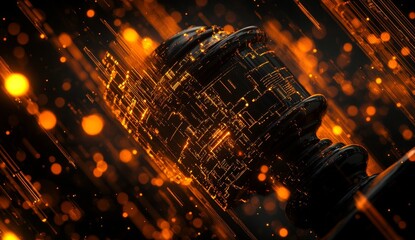 Fototapete - futuristic metallic sphere with glowing circuitry, abstract background.
