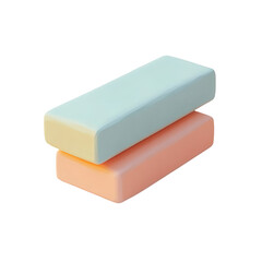 Aufkleber - Eraser in clay-rendered style, with smooth edges, simple rectangular form, and soft pastel hues, placed on a white background with enough surrounding space.
