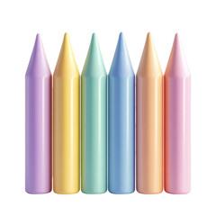 Aufkleber - Crayons in 3D clay-rendered style, featuring smooth forms, soft pastel colors, and a minimalist aesthetic, isolated on a white background.