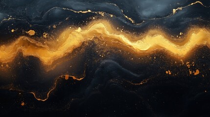 Wall Mural - A gold and black wave with gold specks