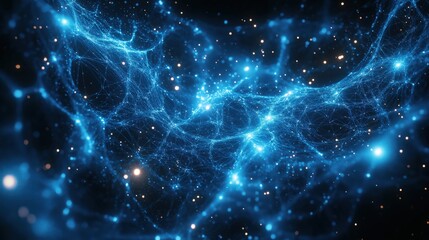 Wall Mural - A blue and white space with a lot of stars and a blue line