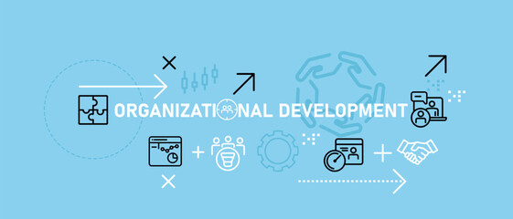 Poster - Organization Development concept highlighting workplace optimization employment enhancement job system planning and company transformation for operational improvement and organizational growth