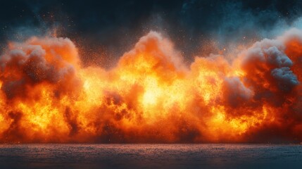 Wall Mural - A large explosion is depicted in the image, with a lot of fire and smoke