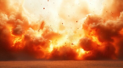 Wall Mural - A fiery explosion with a lot of smoke and debris