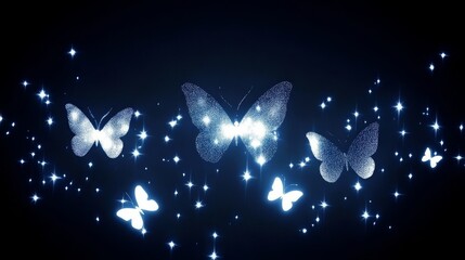 Poster - Sparkling Butterflies Night Sky Magical Glow