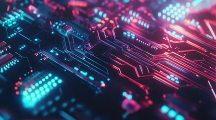 Poster - Neon Circuitry: Abstract Digital Art