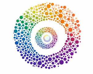 Poster - Vector illustration of colorful dots in rainbow colors arranged to form the shape of an abstract spiral, 