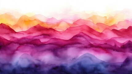 Wall Mural - A painting of mountains with a pink and blue gradient