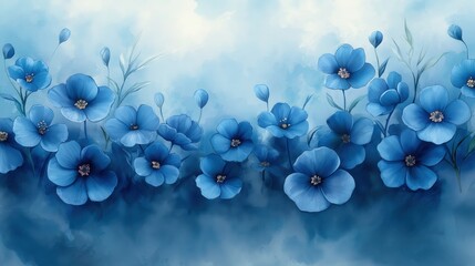 Wall Mural - A painting of a field of blue flowers