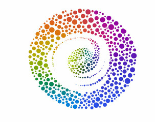 Poster - Vector illustration of colorful dots in rainbow colors arranged to form the shape of an abstract spiral, 