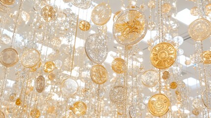 Poster - Sparkling Golden Circular Chandelier Installation