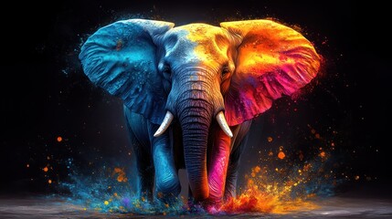 Naklejka na meble Colorful elephant artwork, vibrant paint splashes.