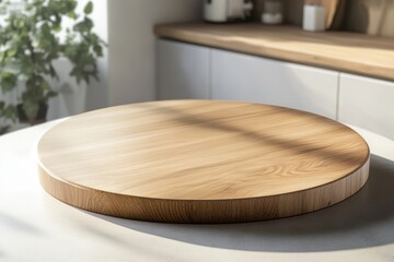 Wall Mural - Round wooden board kitchen display sunlight