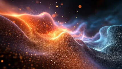 Poster - Mesmerizing flow of vibrant colorful particles creating dynamic atmospheric waves