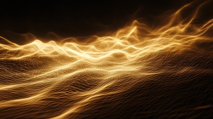 Poster - Dynamic golden waves abstract visualization digital art environment ethereal light play creative perspective