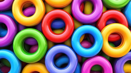 Poster - Colorful donuts display abstract art digital photography vibrant environment top-down view fun concept