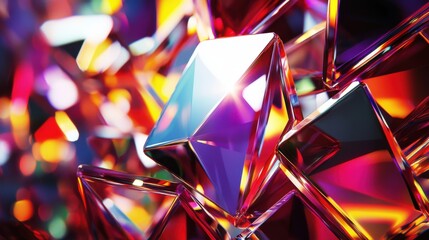 Poster - Dynamic colorful crystal shapes abstract art digital design vibrant environment close-up view creative concept