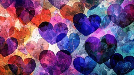 Poster - Colorful heart patterns abstract art digital vibrant background artistic design love concept
