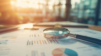 Poster - Magnifying Glass on Financial Charts and Graphs